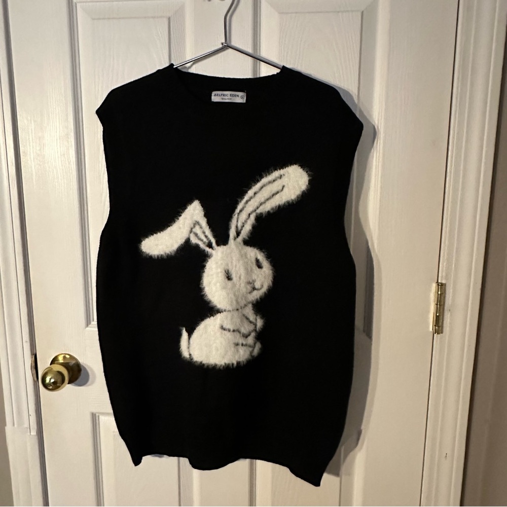 Aelfric Eden Black Sweater vest with Bunny Design